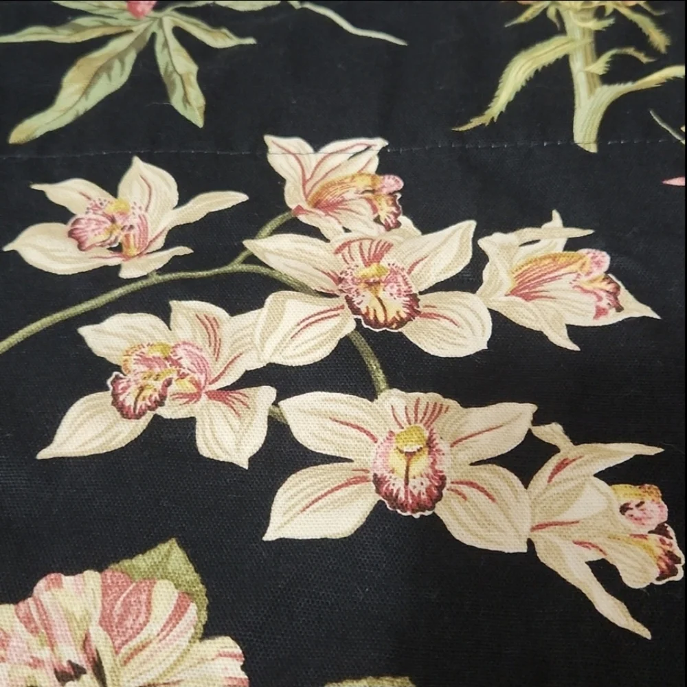 Waverly Tropical Floral and Pineapple Black & Pink Set Of Window Valances